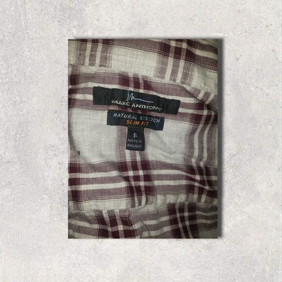 Marc Anthony Natural Stretch Slim Fit Check Plaid Gray Button Down Shirt - Picture 6 of 6